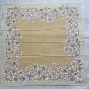 PIERRE CARDIN Scarf Handkerchief Floral Lily Cotton Yellow Fashion Accessory 17"